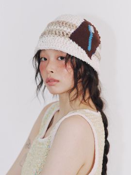 MISU A BARBE Handcrafted Knit Patch Bucket Hat