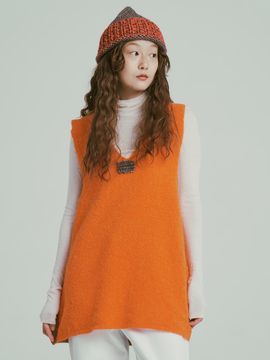 MISU A BARBE Italian Wool Deep V-neck Carpet Vest [Turquoise/Orange/Blue]