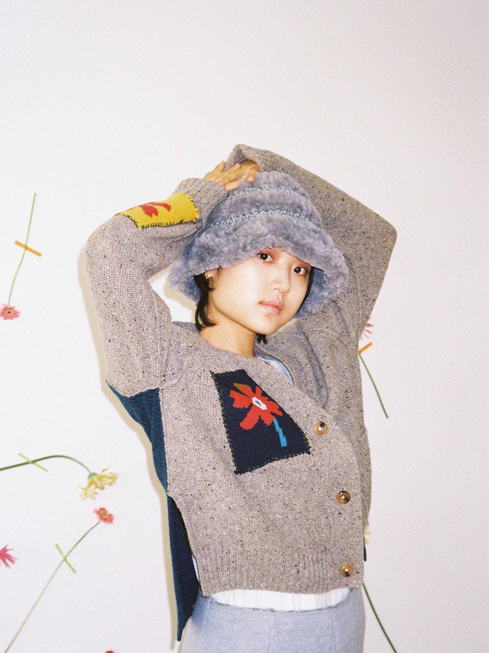 MISU A BARBE One Stripe Furry Hat Gray