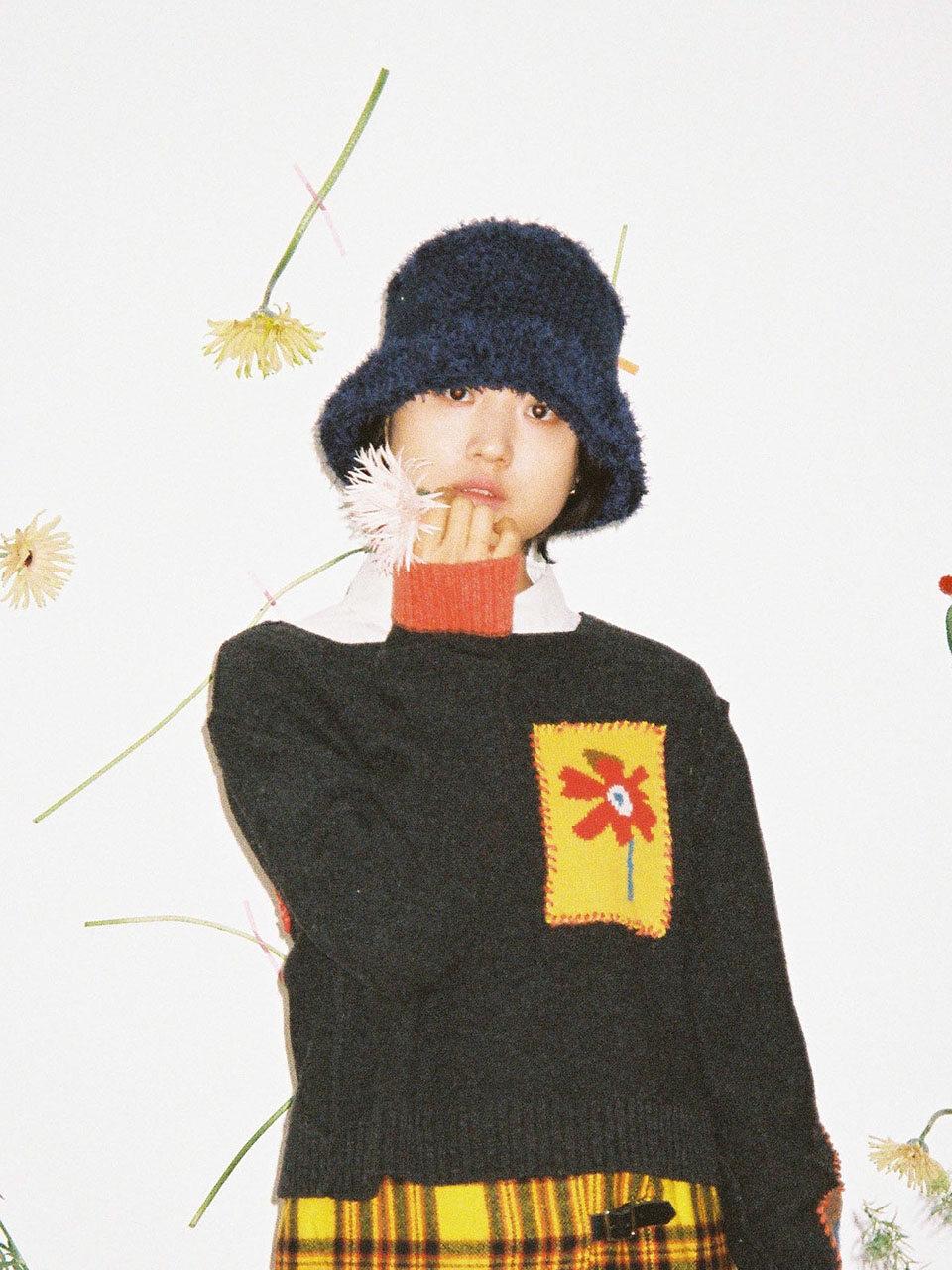 MISU A BARBE Patched Furry Hat All Navy