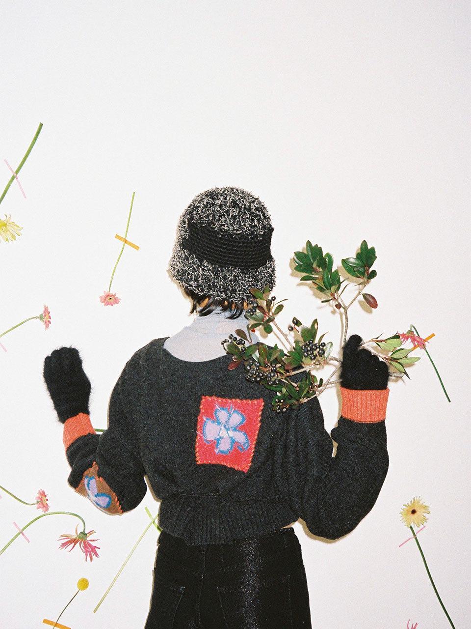 MISU A BARBE Patched Furry Hat Black Mix