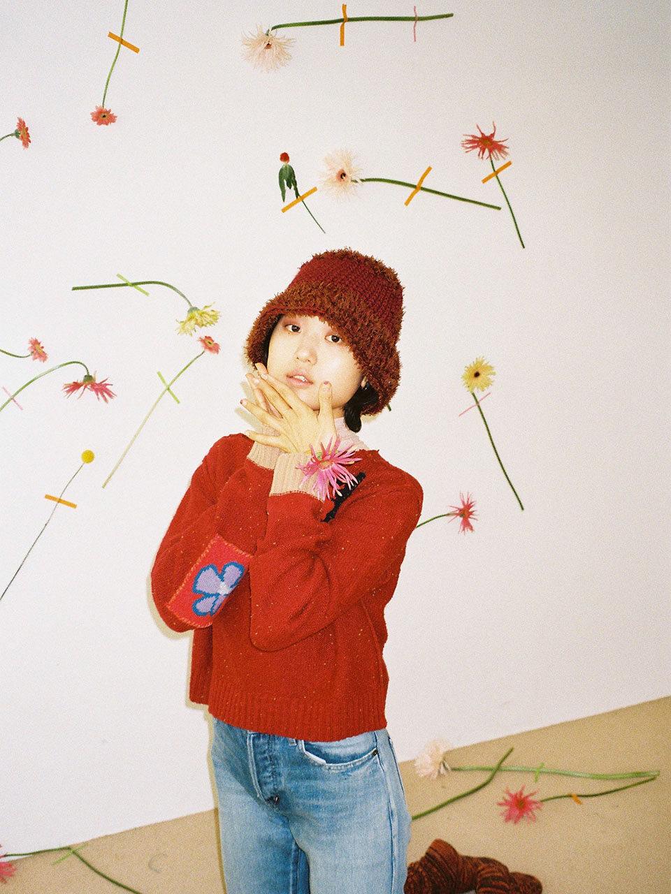 MISU A BARBE Patched Furry Hat Burgundy