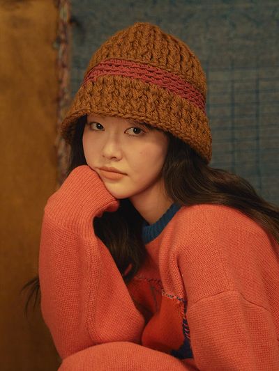 MISU A BARBE Rainbow bucket hat - brown