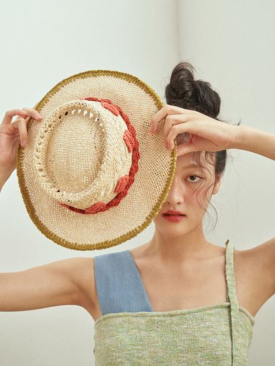 MISU A BARBE Seed Straw Hat - Red