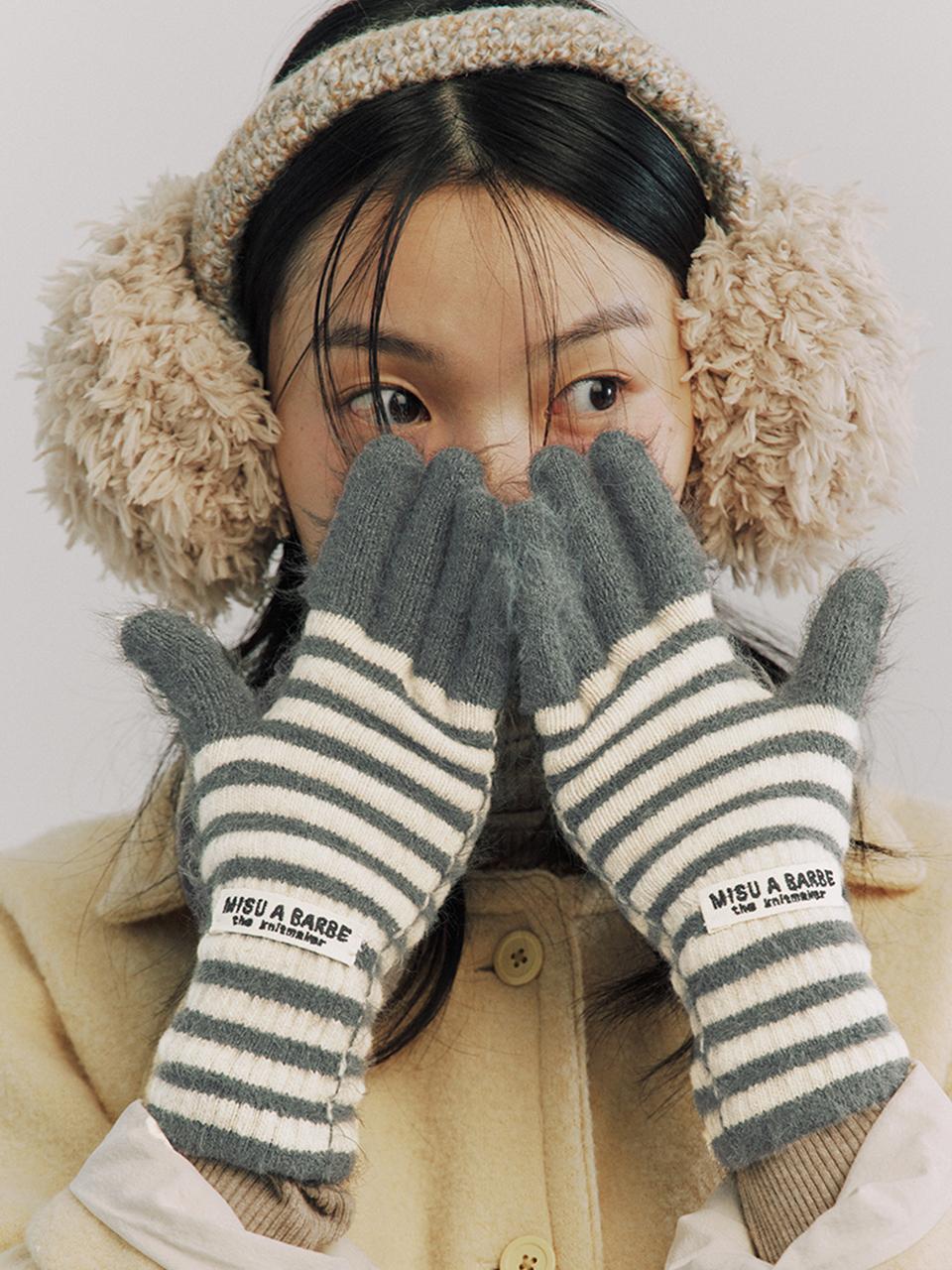 MISU A BARBE Stripy Horizontal Knit Gloves