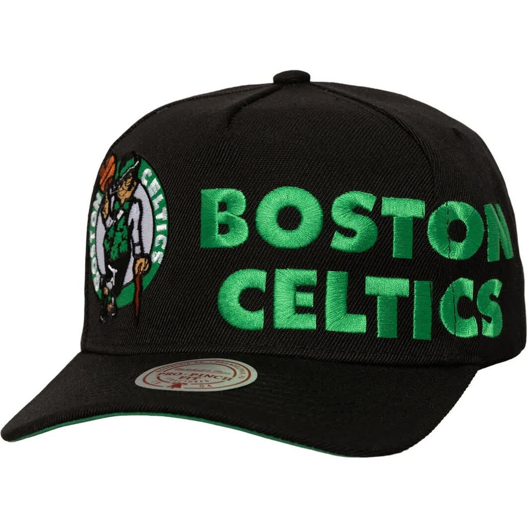Mitchell & Ness Men's Mitchell & Ness Black Boston Celtics Busted Logo Wordmark Wrap-Around Pro Pinch Adjustable Hat 