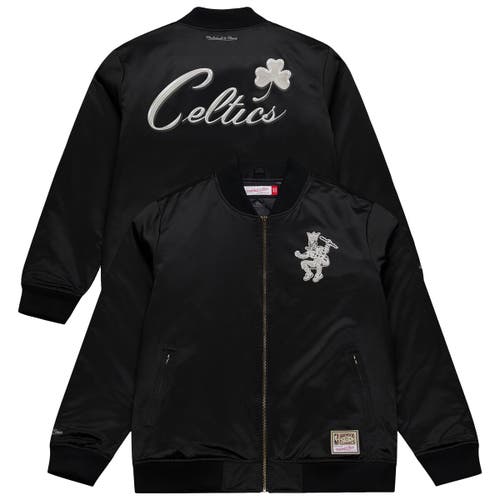 Mitchell & Ness Men's Mitchell & Ness Black Boston Celtics Chrome Satin Bomber Full-Zip Jacket 