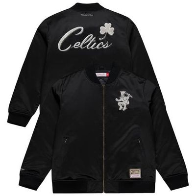 Mitchell & Ness Men's Mitchell & Ness Black Boston Celtics Chrome Satin Bomber Full-Zip Jacket 