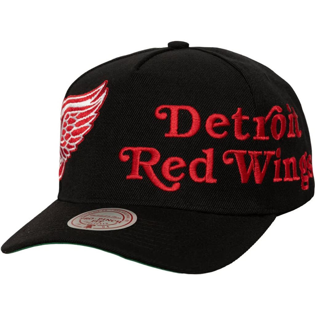 Mitchell & Ness Men's Mitchell & Ness Black Detroit Red Wings Busted Logo Wordmark Wrap-Around Pro Pinch Adjustable Hat 