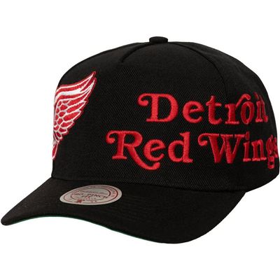 Mitchell & Ness Men's Mitchell & Ness Black Detroit Red Wings Busted Logo Wordmark Wrap-Around Pro Pinch Adjustable Hat 