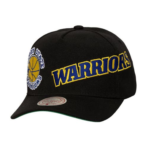 Mitchell & Ness Men's Mitchell & Ness Black Golden State Warriors Busted Logo Wordmark Wrap-Around Pro Pinch Adjustable Hat 