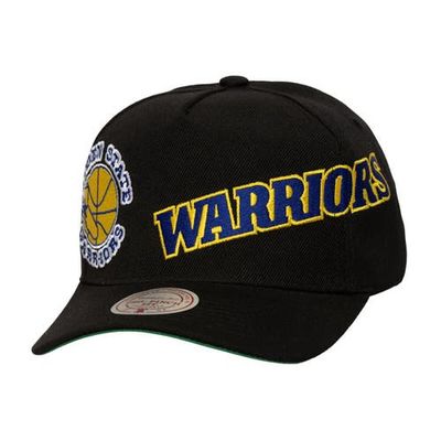 Mitchell & Ness Men's Mitchell & Ness Black Golden State Warriors Busted Logo Wordmark Wrap-Around Pro Pinch Adjustable Hat 