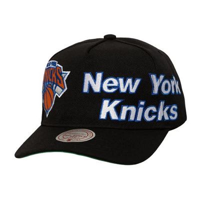 Mitchell & Ness Men's Mitchell & Ness Black New York Knicks Busted Logo Wordmark Wrap-Around Pro Pinch Adjustable Hat 