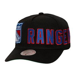 Mitchell & Ness Men's Mitchell & Ness Black New York Rangers Busted Logo Wordmark Wrap-Around Pro Pinch Adjustable Hat 