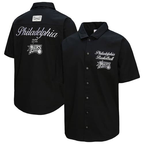 Mitchell & Ness Men's Mitchell & Ness Black Philadelphia 76ers Hardwood Classics Camp Shirt 
