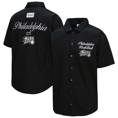 Mitchell & Ness Men's Mitchell & Ness Black Philadelphia 76ers Hardwood Classics Camp Shirt 