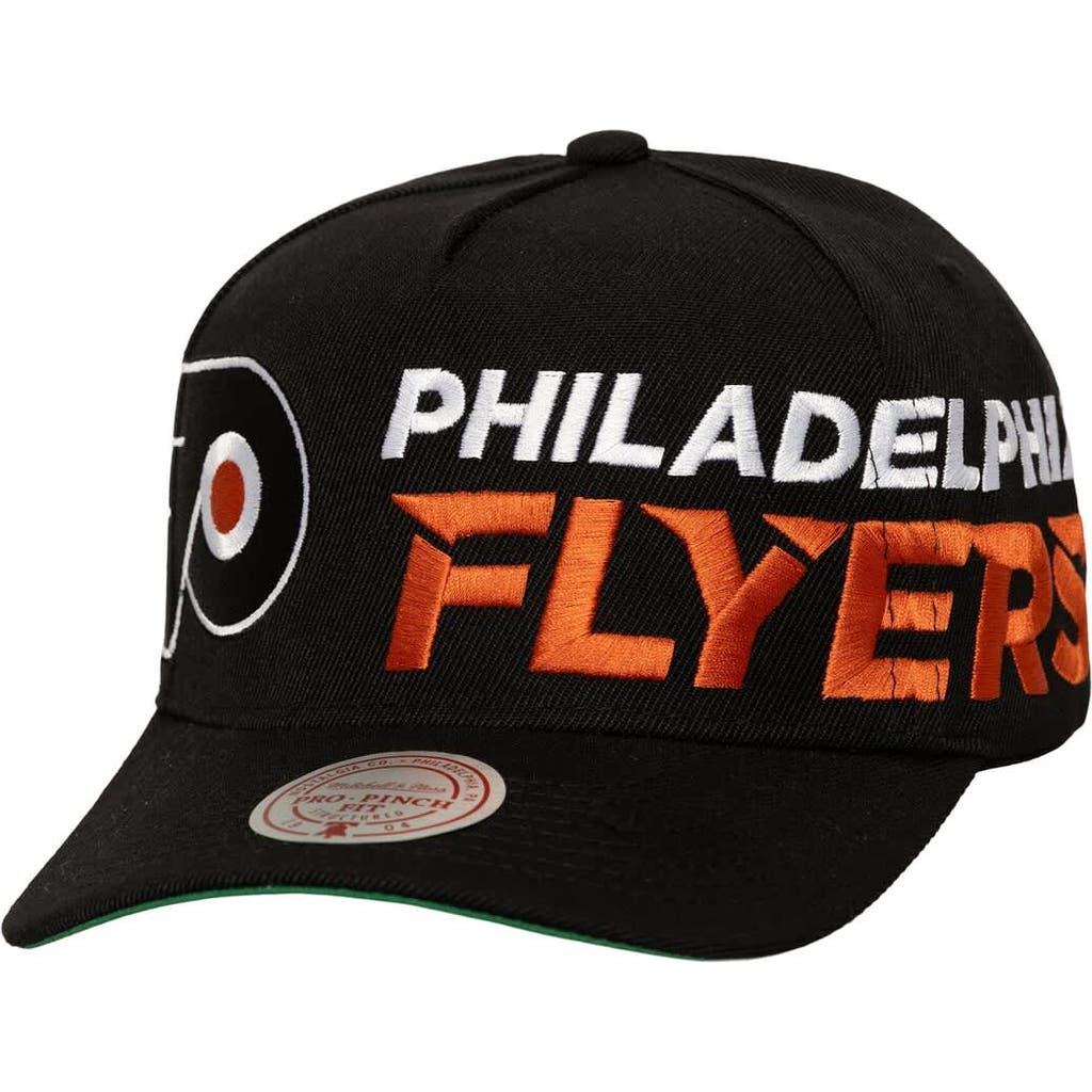 Mitchell & Ness Men's Mitchell & Ness Black Philadelphia Flyers Busted Logo Wordmark Wrap-Around Pro Pinch Adjustable Hat 