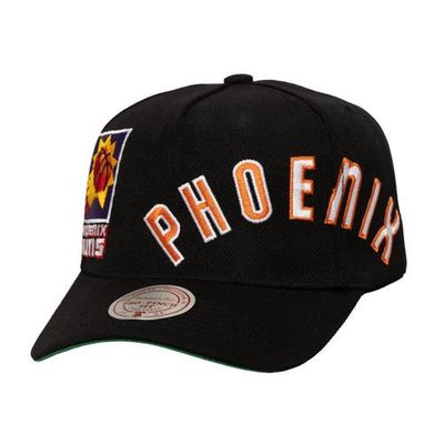 Mitchell & Ness Men's Mitchell & Ness Black Phoenix Suns Busted Logo Wordmark Wrap-Around Pro Pinch Adjustable Hat 