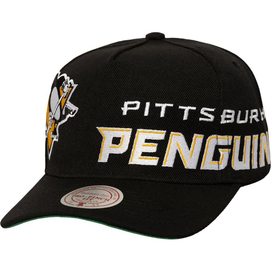 Mitchell & Ness Men's Mitchell & Ness Black Pittsburgh Penguins Busted Logo Wordmark Wrap-Around Pro Pinch Adjustable Hat 