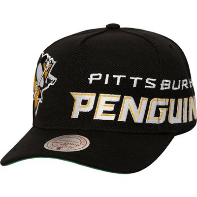 Mitchell & Ness Men's Mitchell & Ness Black Pittsburgh Penguins Busted Logo Wordmark Wrap-Around Pro Pinch Adjustable Hat 