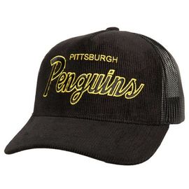 Mitchell & Ness Men's Mitchell & Ness Black Pittsburgh Penguins Times Up Classic Script Cord Trucker Adjustable Hat 
