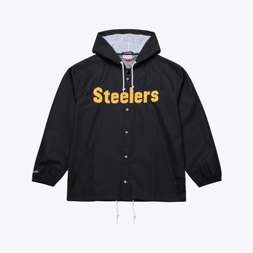 Mitchell & Ness Men's Mitchell & Ness Black Pittsburgh Steelers Coaches Full-Snap Hooded Windbreaker Jacket 