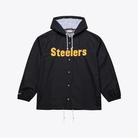 Mitchell & Ness Men's Mitchell & Ness Black Pittsburgh Steelers Coaches Full-Snap Hooded Windbreaker Jacket 