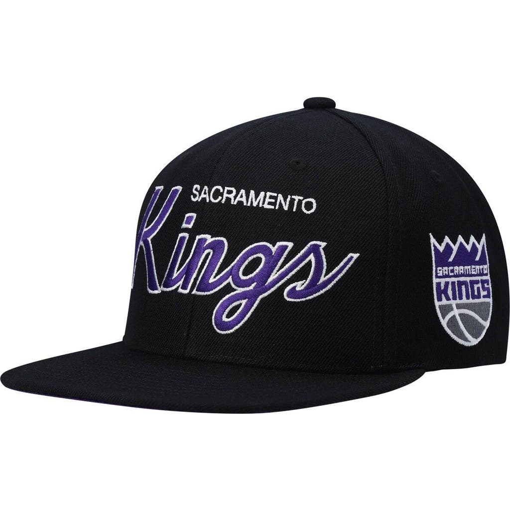 Mitchell & Ness Men's Mitchell & Ness Black Sacramento Kings Hardwood Classics Script 2.0 Snapback Hat 