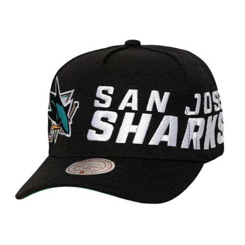 Mitchell & Ness Men's Mitchell & Ness Black San Jose Sharks Busted Logo Wordmark Wrap-Around Pro Pinch Adjustable Hat 