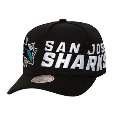 Mitchell & Ness Men's Mitchell & Ness Black San Jose Sharks Busted Logo Wordmark Wrap-Around Pro Pinch Adjustable Hat 