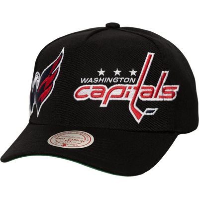 Mitchell & Ness Men's Mitchell & Ness Black Washington Capitals Busted Logo Wordmark Wrap-Around Pro Pinch Adjustable Hat 