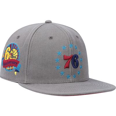 Mitchell & Ness Men's Mitchell & Ness Charcoal Philadelphia 76ers Hardwood Classics 60th Anniversary Carbon Cabernet Fitted Hat 