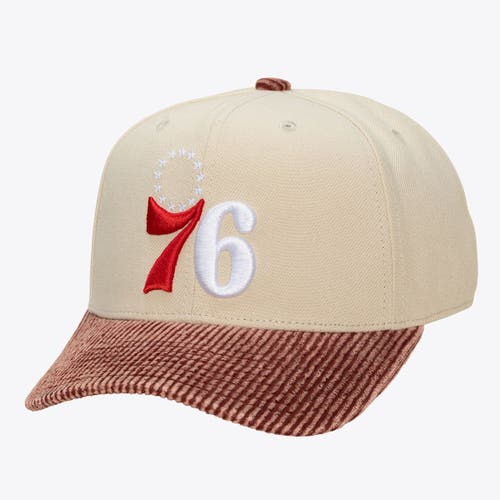 Mitchell & Ness Men's Mitchell & Ness Cream/Red Philadelphia 76ers Washed Corduroy Pro Crown Snapback Hat 