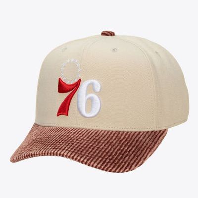 Mitchell & Ness Men's Mitchell & Ness Cream/Red Philadelphia 76ers Washed Corduroy Pro Crown Snapback Hat 