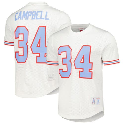 Mitchell & Ness Men's Mitchell & Ness Earl Campbell White Houston Oilers Gridiron Classics Retired Player Name & Number Mesh Top 