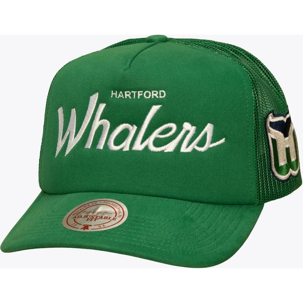 Mitchell & Ness Men's Mitchell & Ness Green Hartford Whalers Head Coach Trucker Adjustable Hat 