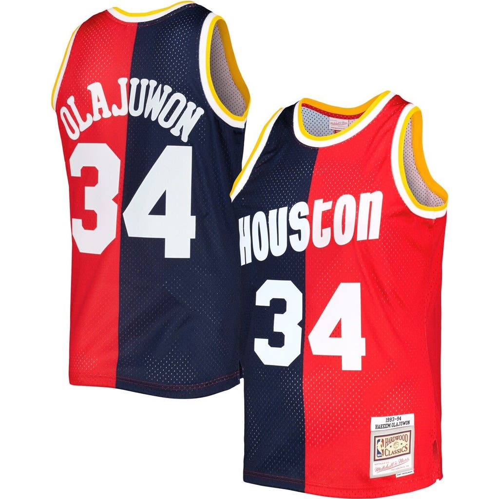 Mitchell & Ness Men's Mitchell & Ness Hakeem Olajuwon Navy/Red Houston Rockets Hardwood Classics 1993/94 Split Swingman Jersey 