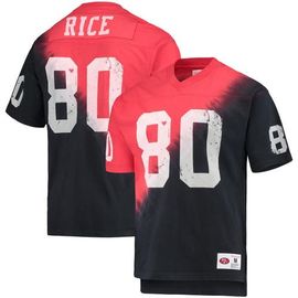 Mitchell & Ness Men's Mitchell & Ness Jerry Rice Black/Red San Francisco 49ers Retired Player Name & Number Diagonal Tie-Dye V-Neck T-Shirt 