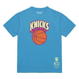 Mitchell & Ness Men's Mitchell & Ness Light Blue New York Knicks Hardwood Classics Arctic Sunset Neon Retro Logo T-Shirt 