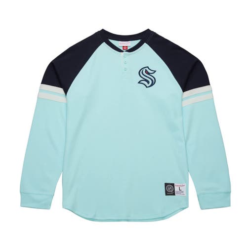 Mitchell & Ness Men's Mitchell & Ness Light Blue Seattle Kraken Thermal Henley Long Sleeve T-Shirt 