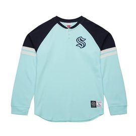 Mitchell & Ness Men's Mitchell & Ness Light Blue Seattle Kraken Thermal Henley Long Sleeve T-Shirt 