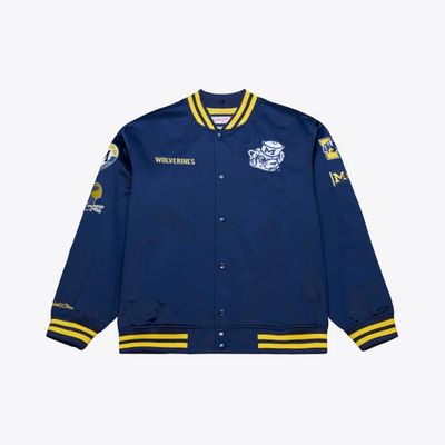 Mitchell & Ness Men's Mitchell & Ness Navy Michigan Wolverines Double Clutch Lightweight Satin Full-Snap Jacket 