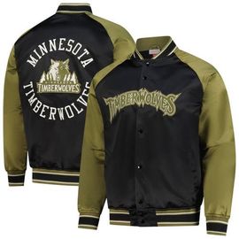 Mitchell & Ness Men's Mitchell & Ness Olive/Black Minnesota Timberwolves Clutch Satin Raglan Full-Snap Jacket 
