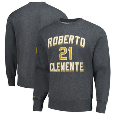 Mitchell & Ness Men's Mitchell & Ness Roberto Clemente Heather Charcoal Pittsburgh Pirates Legends Collection Vintage Logo Name & Number Fleece Pullover Sweatshirt