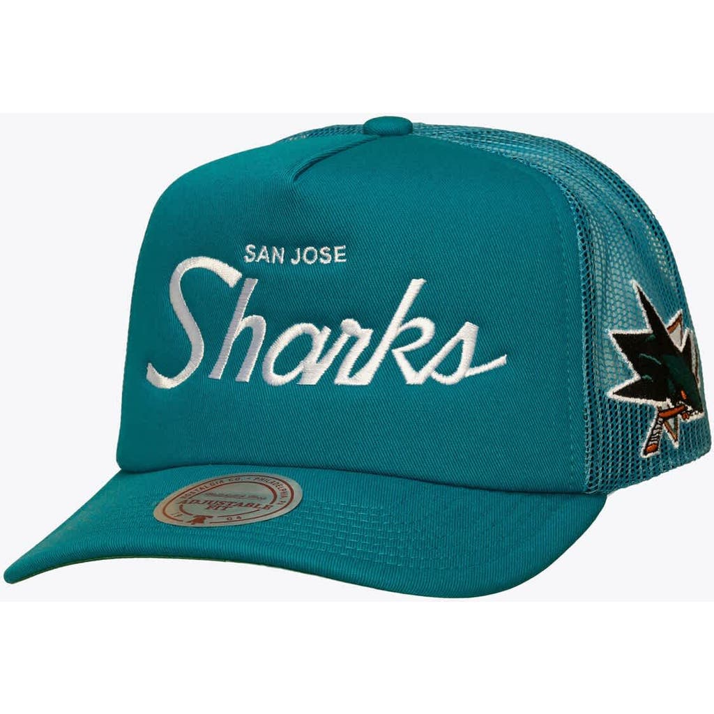 Mitchell & Ness Men's Mitchell & Ness Teal San Jose Sharks Head Coach Trucker Adjustable Hat 
