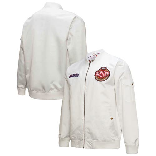 Mitchell & Ness Men's Mitchell & Ness White Golden State Warriors Hardwood Classics Nights Team Leader Satin Full-Zip Jacket 