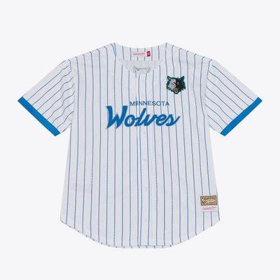 Mitchell & Ness Men's Mitchell & Ness White Minnesota Timberwolves Head Coach Pinstripe Mesh Full-Button Baseball Jersey 