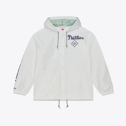 Mitchell & Ness Men's Mitchell & Ness White Philadelphia Phillies Yacht Rock Coaches Full-Snap Hooded Windbreaker Jacket 