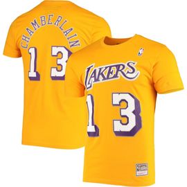 Mitchell & Ness Men's Mitchell & Ness Wilt Chamberlain Gold Los Angeles Lakers Hardwood Classics Stitch Name & Number T-Shirt 