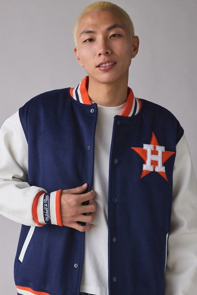 Mitchell & Ness Mitchell & Ness MLB Houston Astros Day Off Varsity Jacket in Navy Astros, Men's at Urban Outfitters